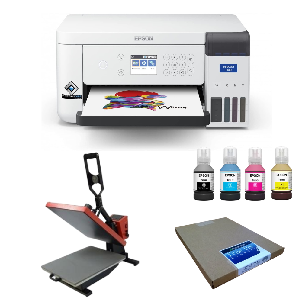 Kit de sublimation Imprimante A4 EPSON SC-F100 + Presse NEXT TP-100 + 100 Feuilles + Encres