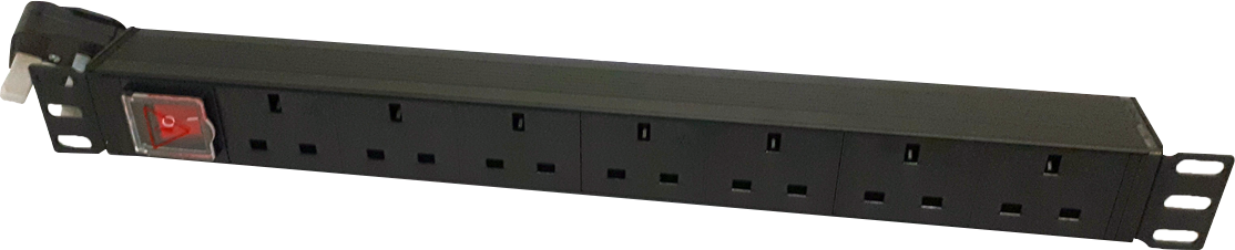 Bandeau d’alimentation 19" 1U – 6 sorties UK avec interrupteur, prise UK