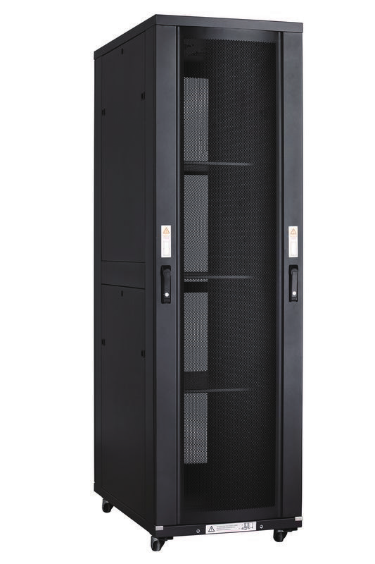 Rack serie Alto 42U - deux portes metal noir - 3 etageres - 2 ventilateurs en prises francaises