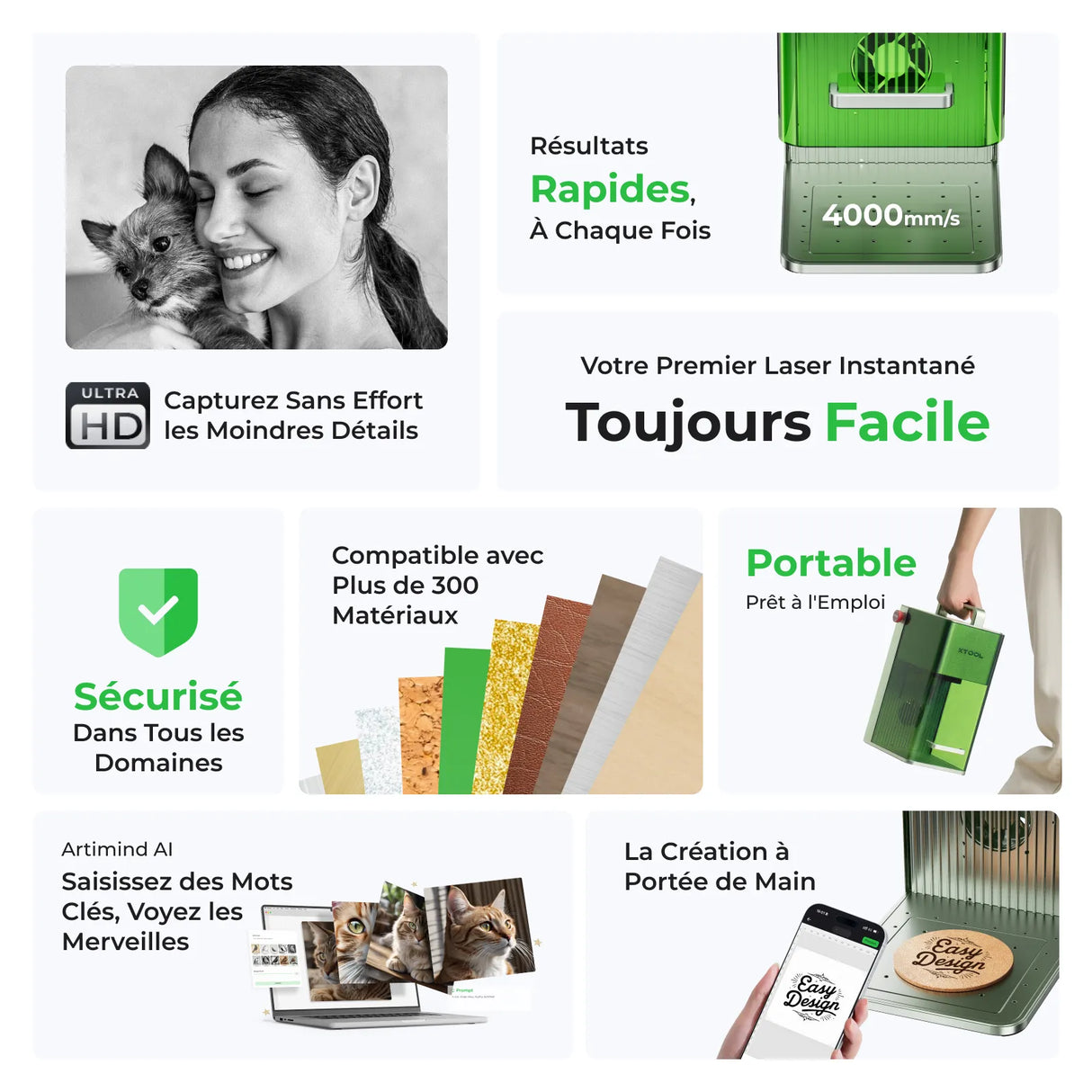 Xtool F1 - Graveur Laser Portable à Diode 10W + LR 2W et Haute Vitesse