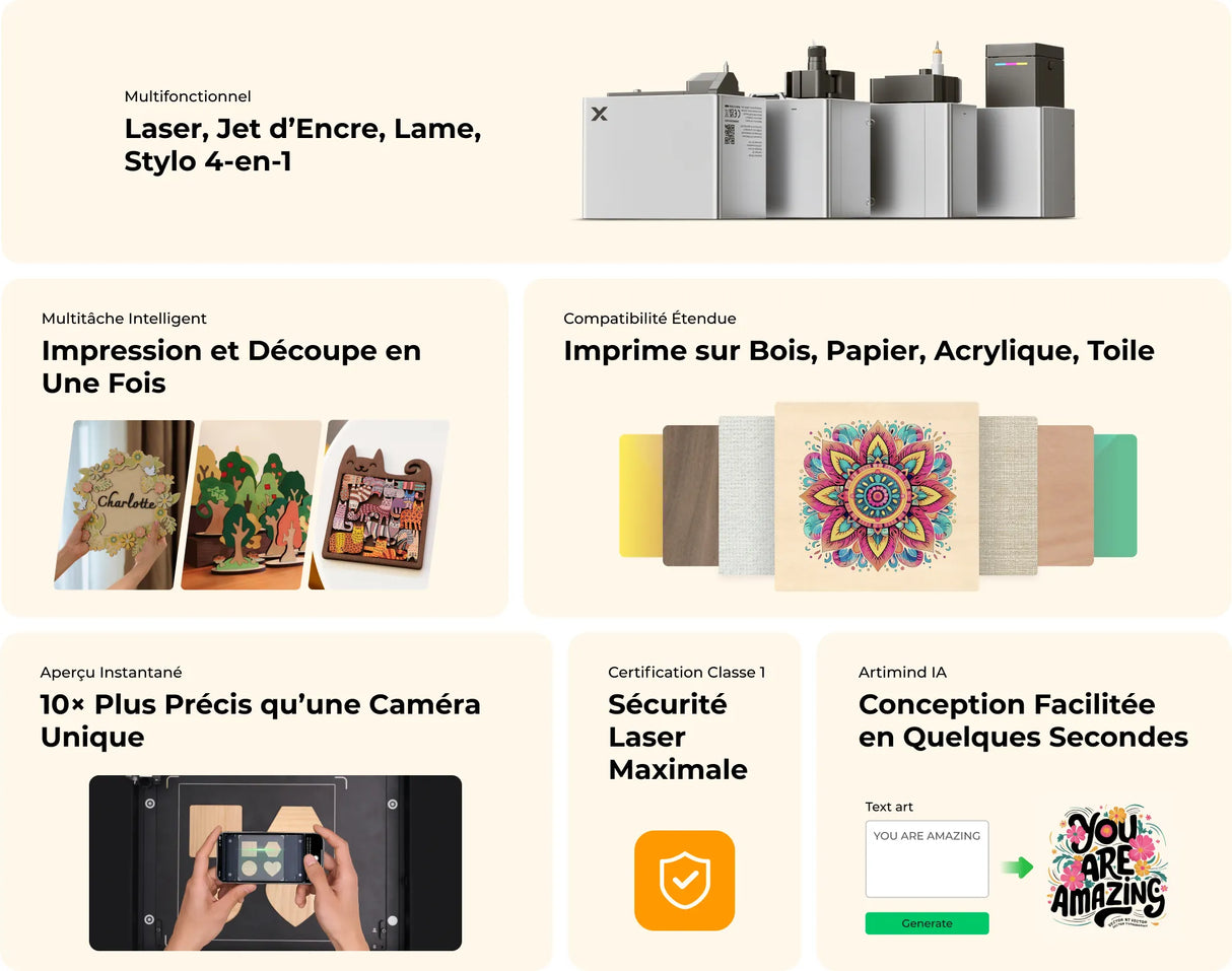 Xtool F1 - Graveur Laser Portable à Diode 10W + LR 2W et Haute Vitesse