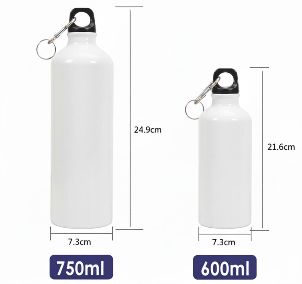 Gourdes alu mousqueton personnalisables 750 et 600 ml Tailles