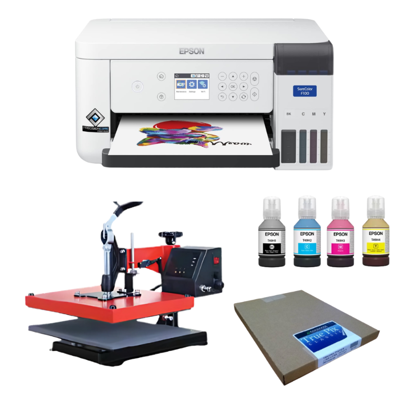 Kit sublimation : imprimante Epson SC-F100 + presse TS-100 + 100 feuilles + 4 cartouches