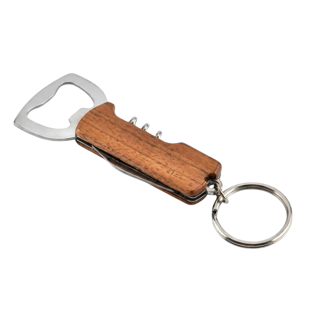 porte clé décapsuleur ouvre bouteille en bois personnalisable gravure