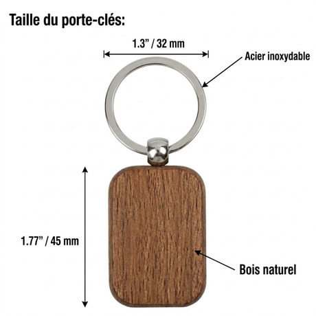 Porte-clés Ovale large en bois à graver