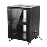 Baie rack 19" 18U série Mezzo – Porte vitrée, 1 étagère, 2 ventilateurs, prise française | iPower